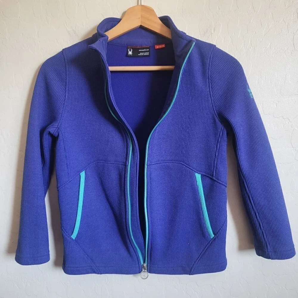 Spyder Encore Full Zip Jacket Fleece Lined Mock Neck Indigo Blue Size Kids 10-12